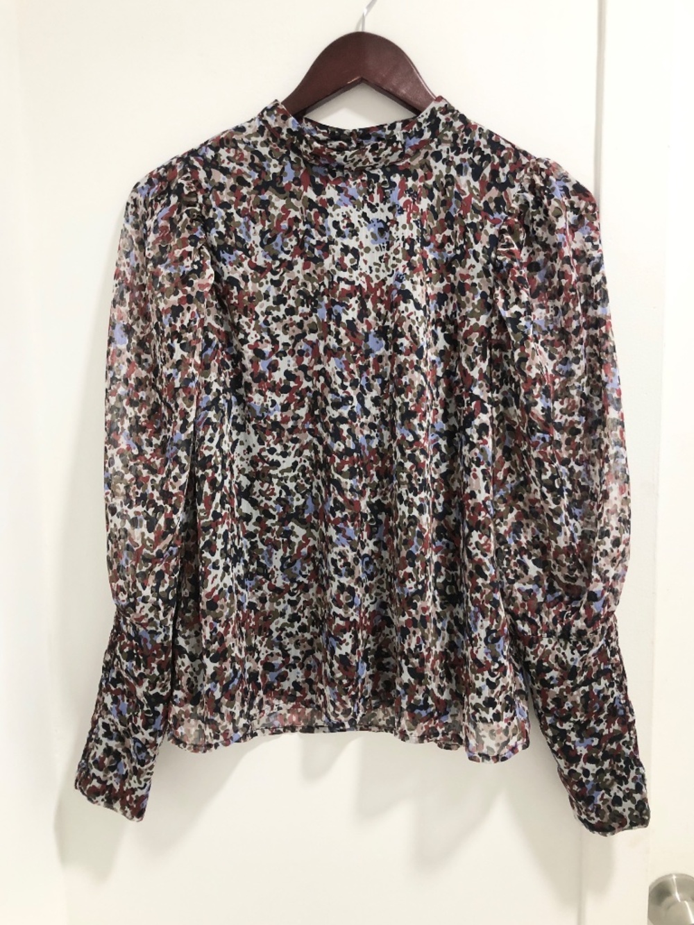 Vero Moda VMELLIE L/S Smock Top Blouse Size S Navy Abstract Chiffon Mesh